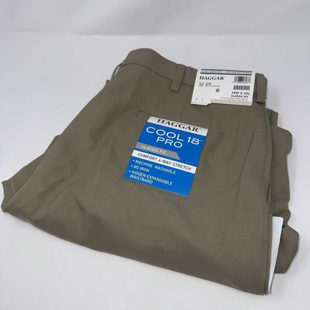 NWT Haggar Cool 18 Pro Dress Pants Men Tan Gabardine Business Casual 38x32